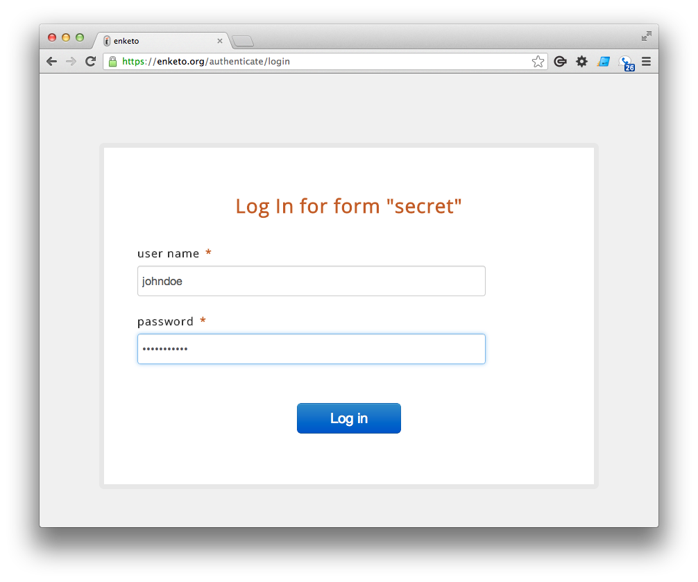 screenshot of login page