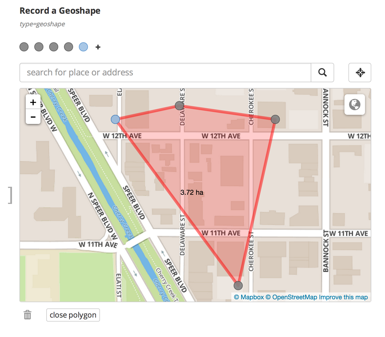 Screenshot Geoshape Widget with hidden inputs