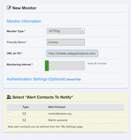 UptimeRobot config